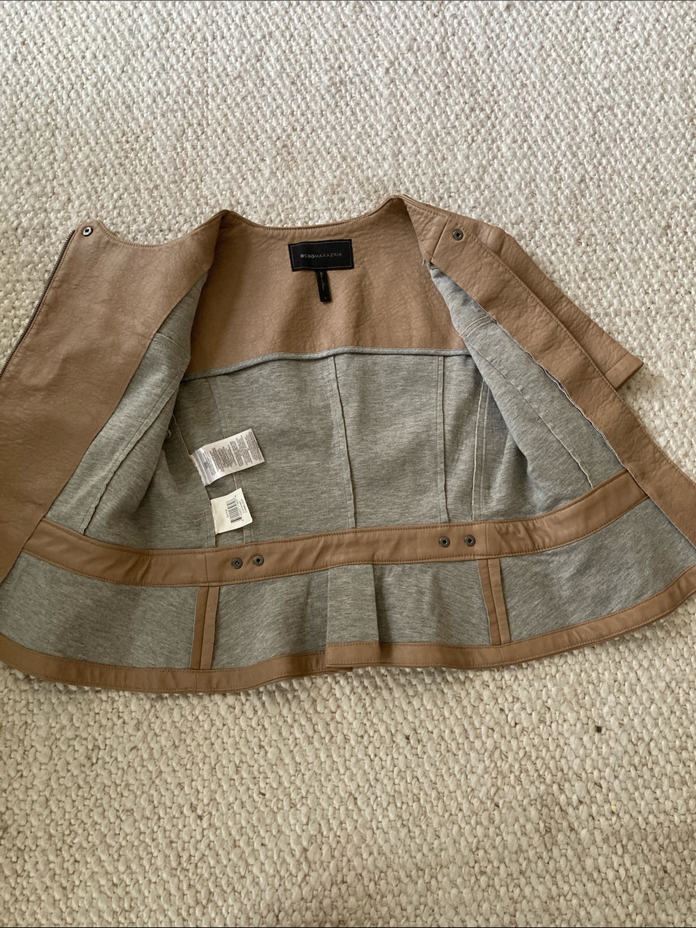 Vegan Leather BCBGMaxAzria Tan Short-Sleeve Top - Picture 7 of 11